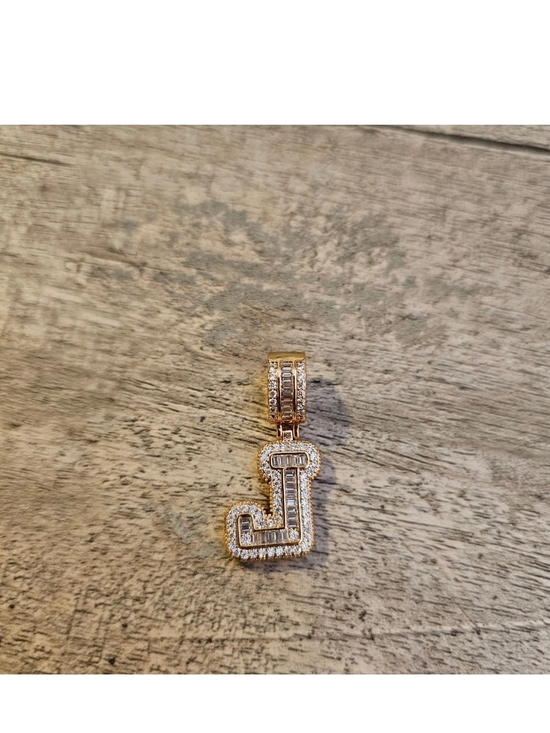 Jewelry - Initial 'J' Pendant Necklace Charm in Gold with Clear Stones